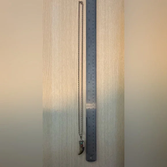 Native American Navajo bear claw pendant turquoise + coral silver 30” necklace - Picture 6 of 6